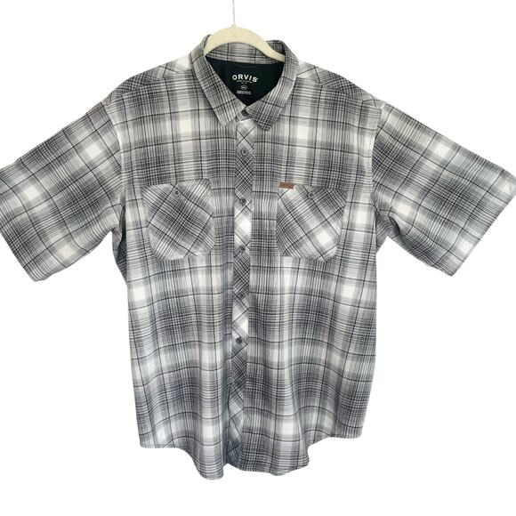 Orvis Black White Plaid Mens XXL Short Sleeve Button Down Shirt Camping Fishing - Picture 1 of 8